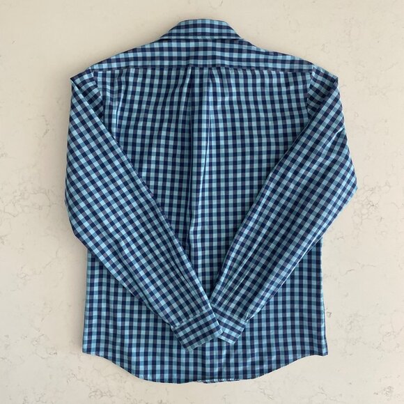Izod Slim Fit Button Down LS Cotton Poly Blend Check Shirt Blue Sz 15.5 34/35 - Picture 5 of 11